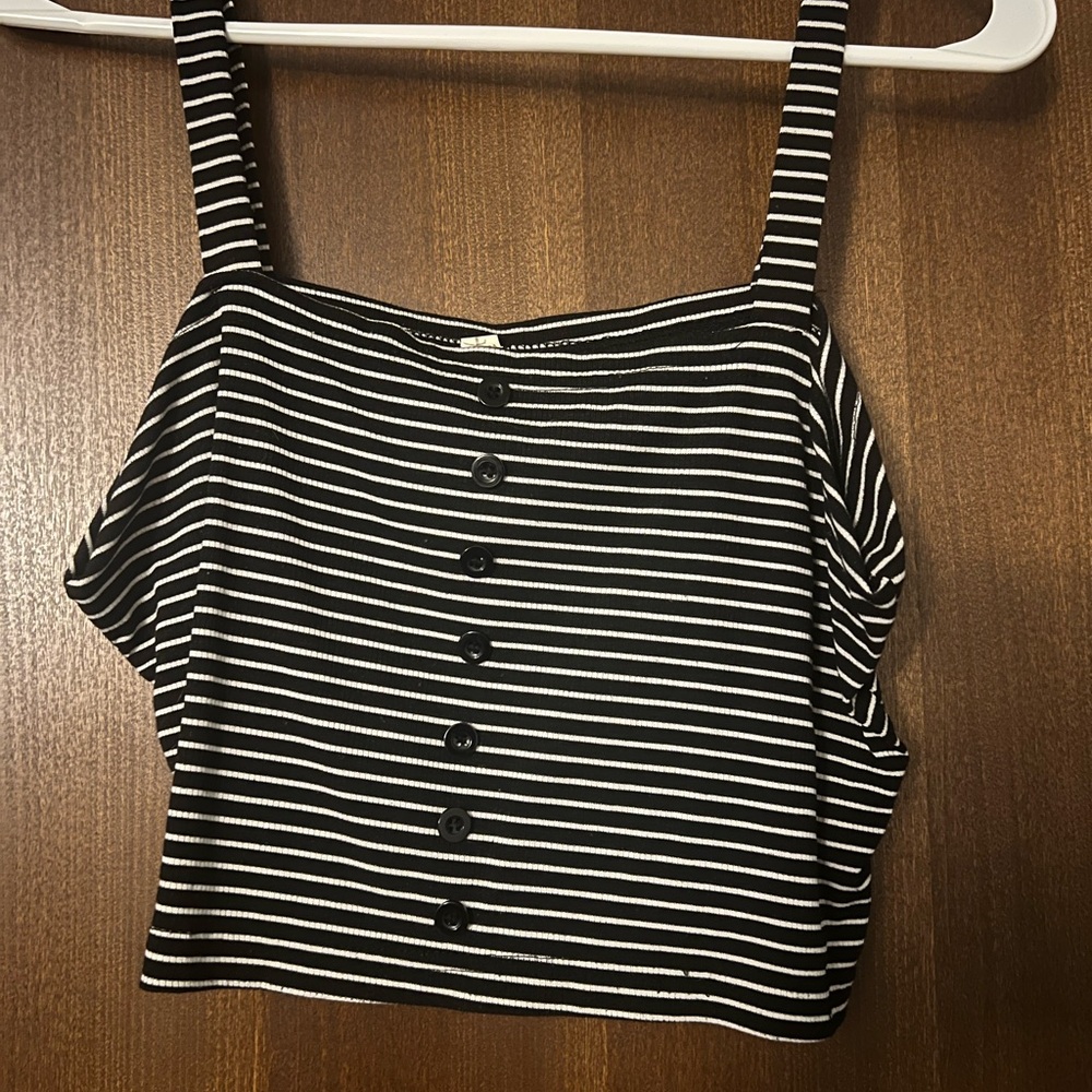 Striped Black and White with button accents Women's Cropped Top